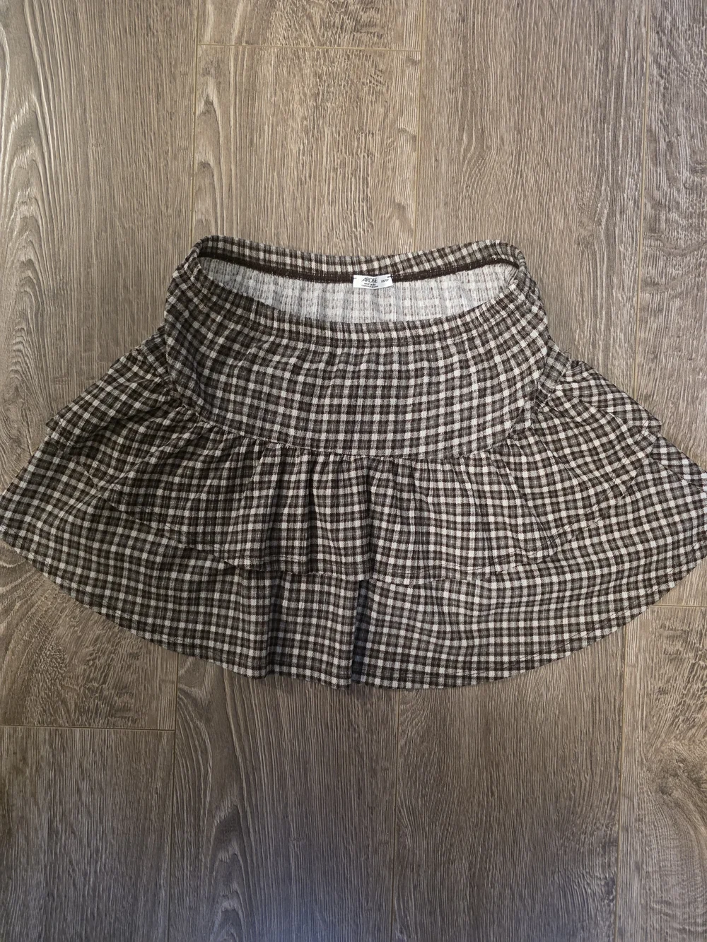 Ardene Brown Plaid Ruffle Mini Skirt | XS Tiered Flowy Cottagecore - Picture 2 of 5